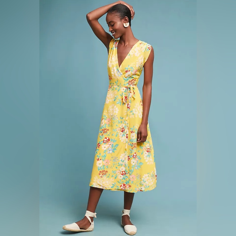 YUMI KIM Happy Days Yellow Floral Wrap Dress - Sz XS